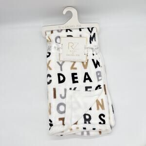 New Rachel Zoe Alphabet Letters Baby Blanket White Brown Gray Black Rachael Zoe